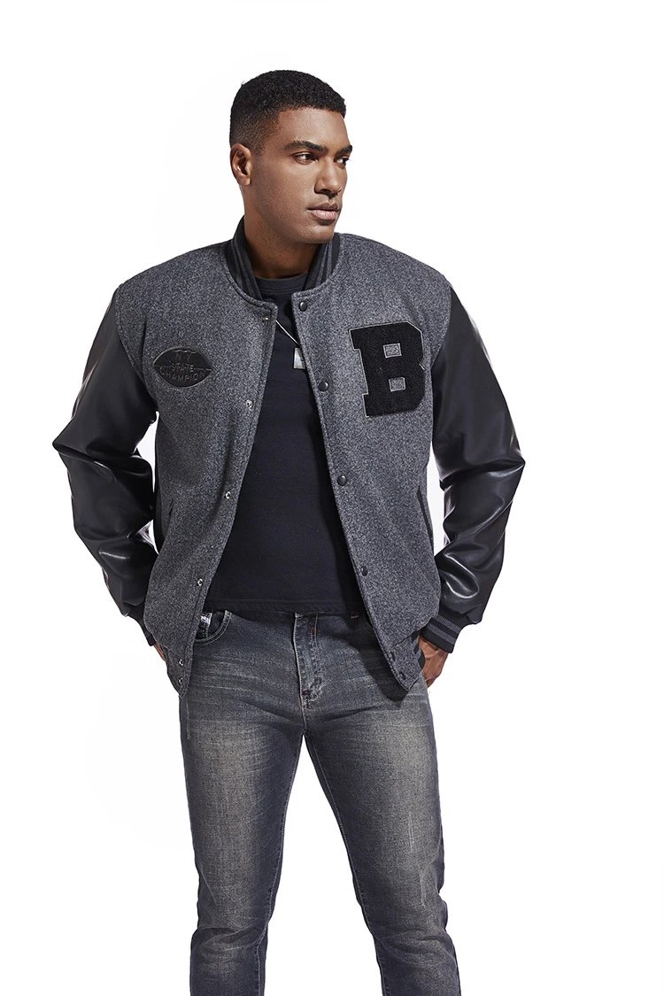 Mitchell & Ness Letterman Jacket Gray Black Outerwear Jacket - 33
