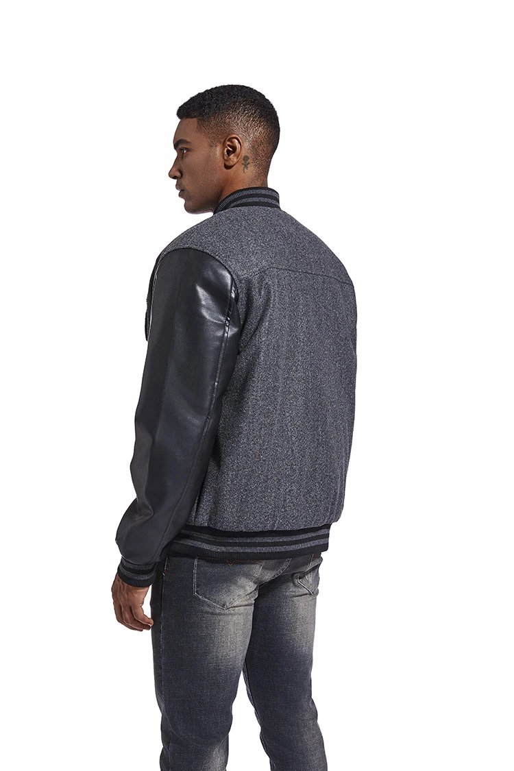 Mitchell & Ness Letterman Jacket Gray Black Outerwear Jacket - 35