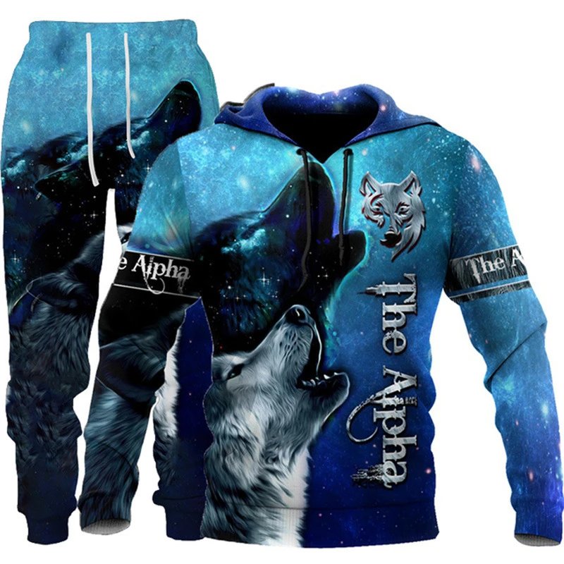 Design Alpha Wolf Galaxy Hoodie and Sweatpants Set Multicolor