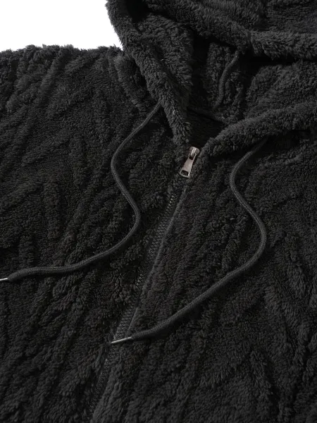 Design Faux Fur Cable Knit Hooded Jacket Gray Outerwear - 20