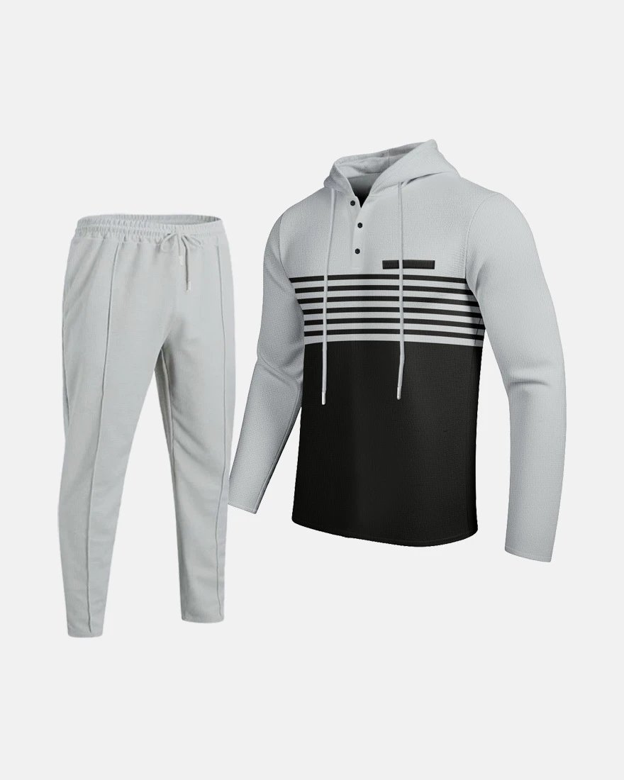 Design Waffle-Knit Hoodie and Jogger Set White / Gray - 17