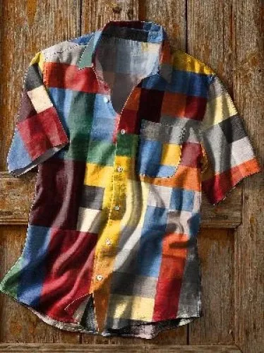 Design Psychedelic Print Short-Sleeve Button-Up Shirt Tops Shirt - 3