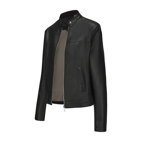 Design Faux Leather Moto Jacket Navy - 32