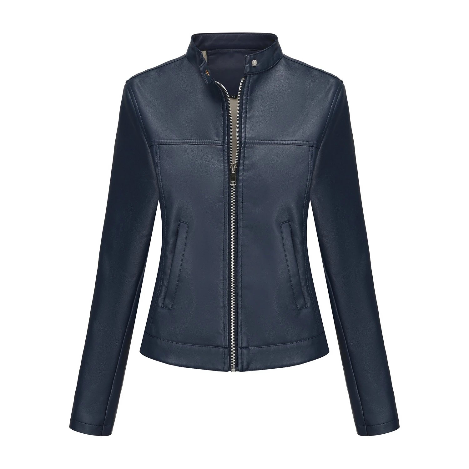 Design Faux Leather Moto Jacket Navy - 39
