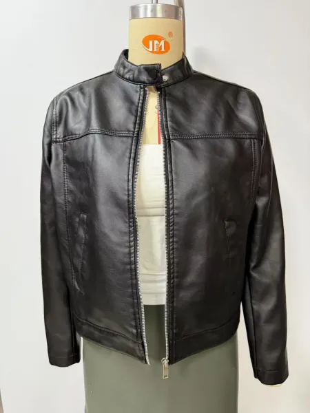 Design Faux Leather Moto Jacket Navy - 43