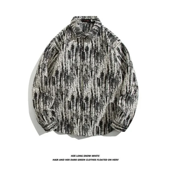 Design Aztec Print Long-Sleeve Button-Up Shirt Black White Tops Shirt - 12