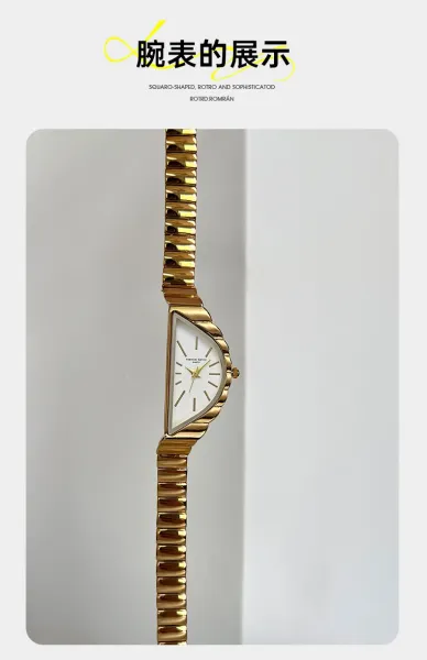 Design Triangle Dial Gold Tone Quartz Watch Watches - 9