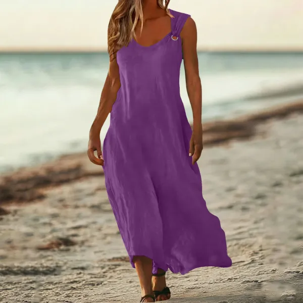 Design Sleeveless Ring-Strap Maxi Dress Red - 24