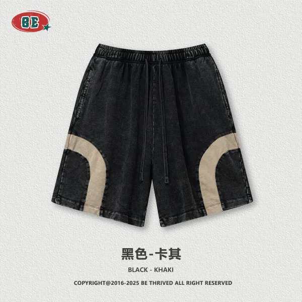 Design BE Thrived Black-Khaki Patchwork Denim Shorts - 1