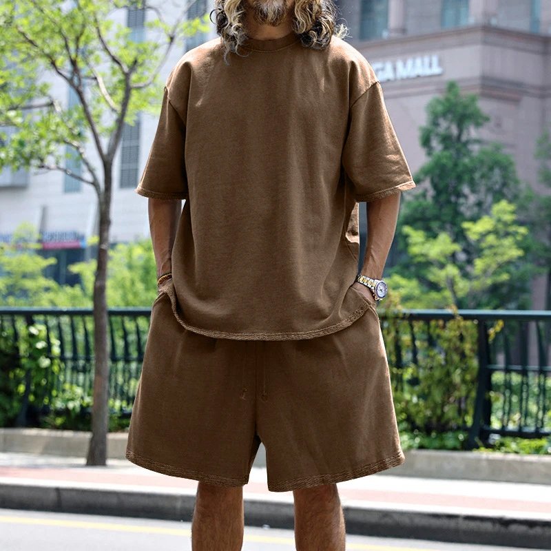 Design Oversized Two-Piece Set Light Blue Streetwear T-Shirt and Shorts - 46