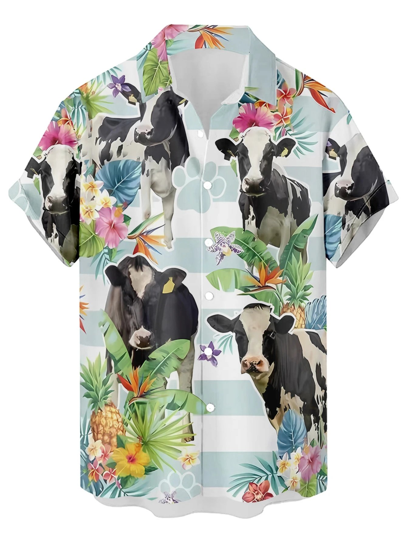 Design Cat Face Print Black Hawaiian Shirt - 5
