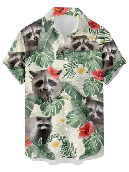 Design Cat Face Print Black Hawaiian Shirt - 6