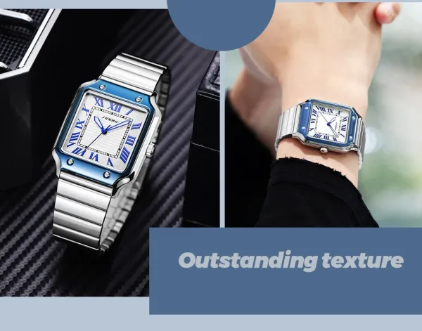 Design Sinobi Square Dial Blue Face Silver Stainless Steel Watch Watches - 12