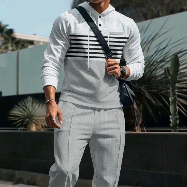 Design Waffle-Knit Hoodie and Jogger Set White / Gray - 19