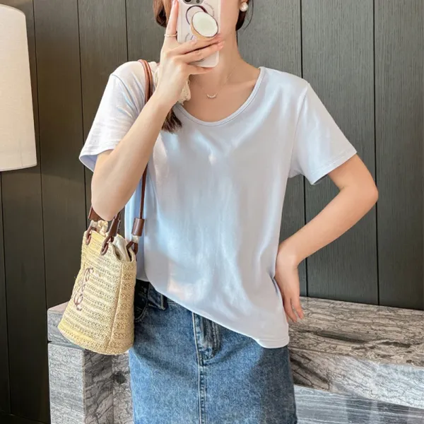 Design Basic V-Neck Relaxed Fit T-Shirt in Light Blue Tops.t Shirts - 1