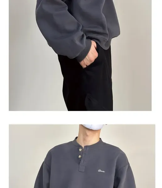 Design Quicis Henley Sweatshirt Light Gray Sweater - 10