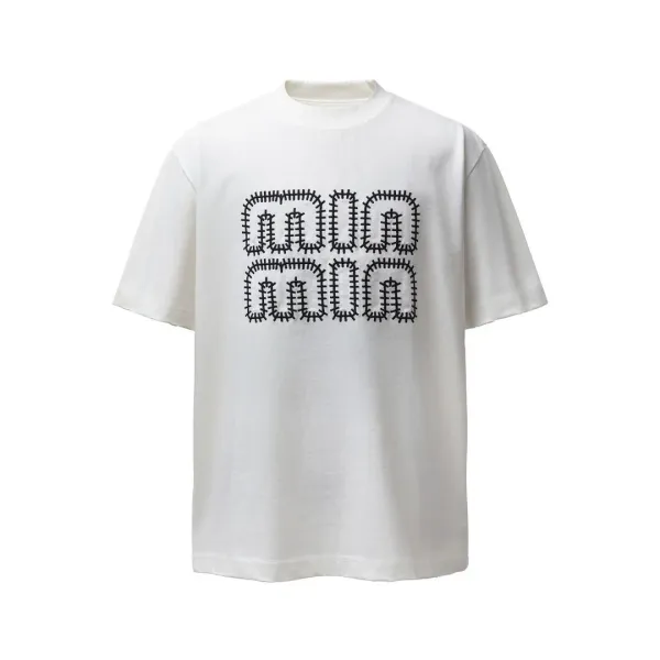 Miu Miu Stitched Logo White T-Shirt - 1
