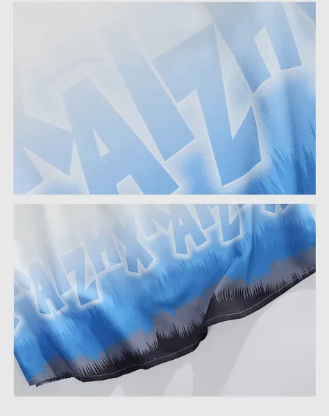 Design Oversized Short-Sleeve Button-Up Shirt with Gradient Dip-Dye Hem Tops Shirt - 23