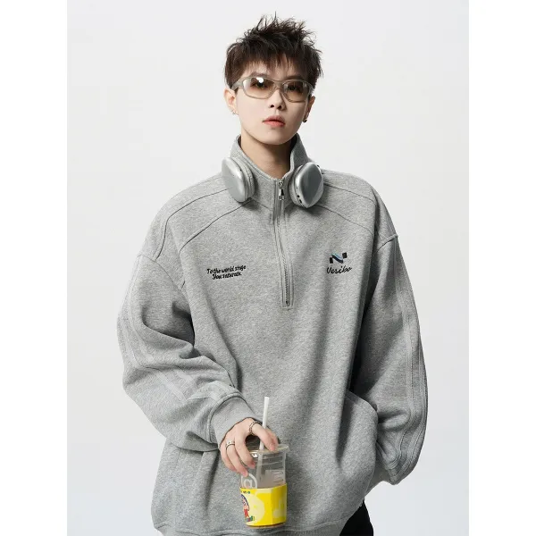 Design Half-Zip Oversized Hoodie Gray - 3