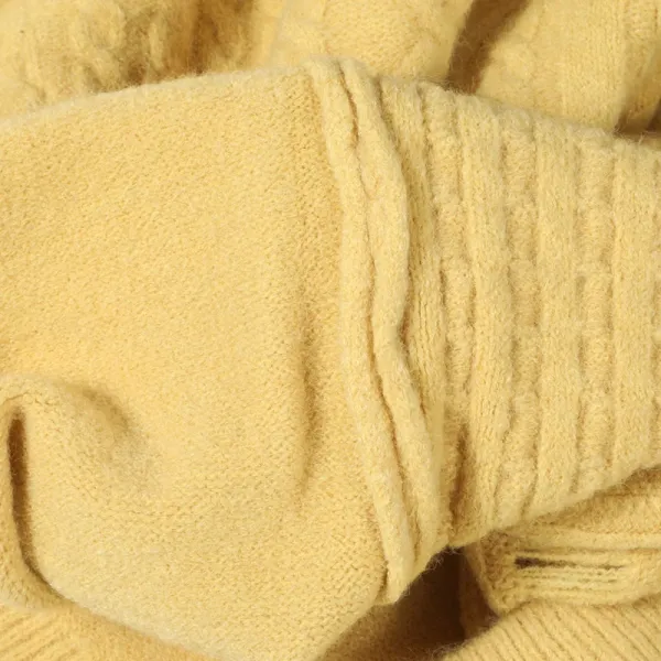 Design Cable Knit V-Neck Cropped Sweater Yellow - 13