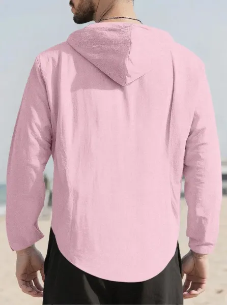 Design Hooded Button-Up Shirt Red - 14