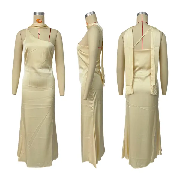 Design One-Shoulder Satin Maxi Dress in Champagne Gold - 5