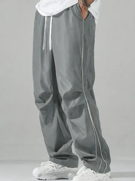 Design Track Pants Gray with White Stripe Sweatpants - 1