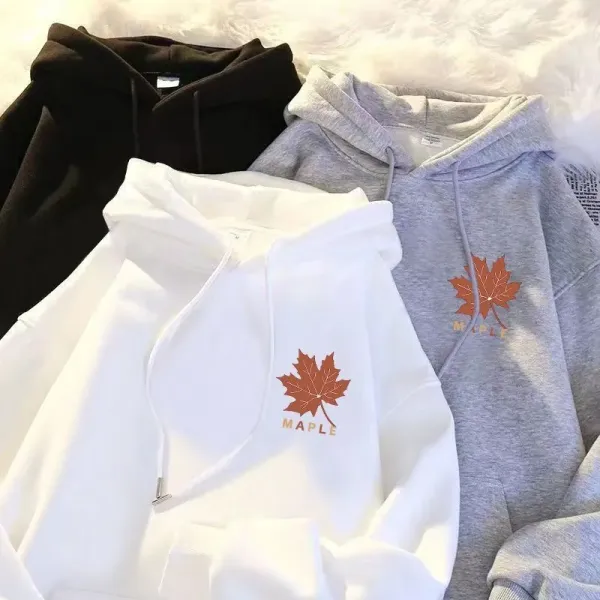 Design Maple Leaf Graphic Hoodie Gray Hoodie - 4