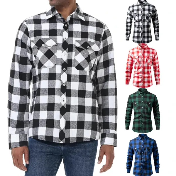 Design Classic Black and White Checkered Flannel Shirt Tops Shirt - 2