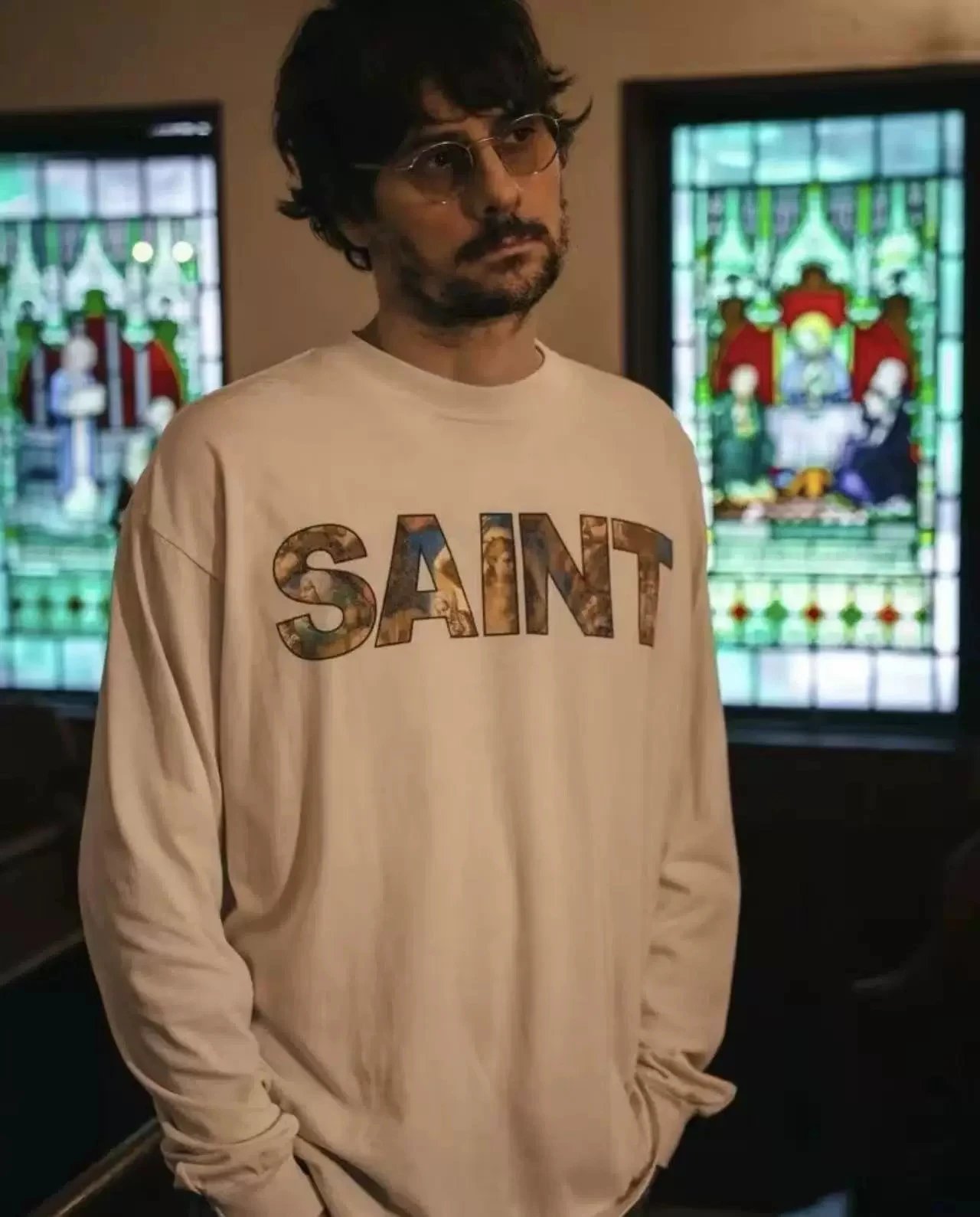 Design Graffiti Print Oversized Long-Sleeve T-Shirt White - 4