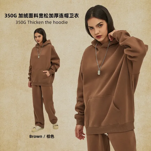 Design 350G Thickened Fleece Oversized Hoodie Brown - 1
