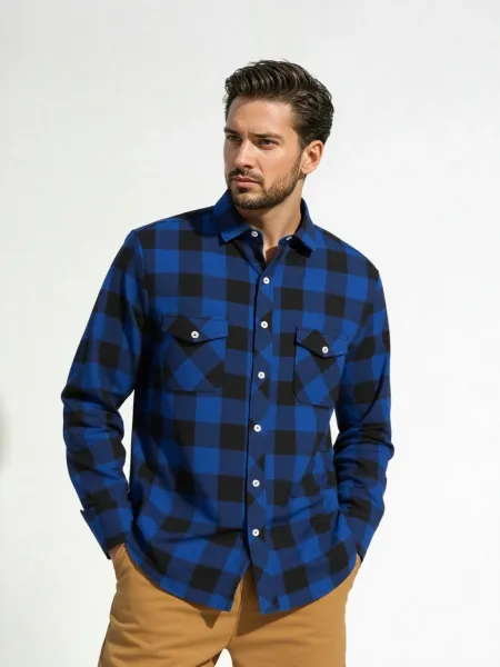 Design Classic Black and White Checkered Flannel Shirt Tops Shirt - 10