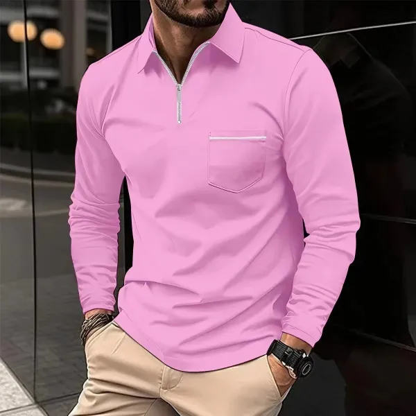 Design Half-Zip Collared Long-Sleeve Shirt Gray - 9
