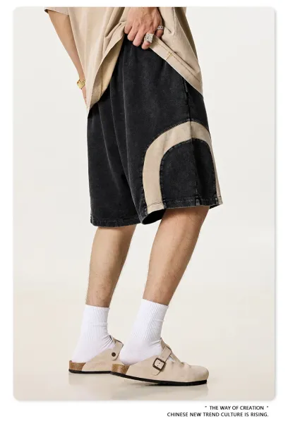Design BE Thrived Army Green-Khaki Patchwork Shorts - 23