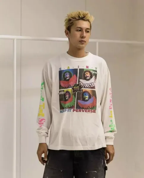 Design Graffiti Print Oversized Long-Sleeve T-Shirt White - 7