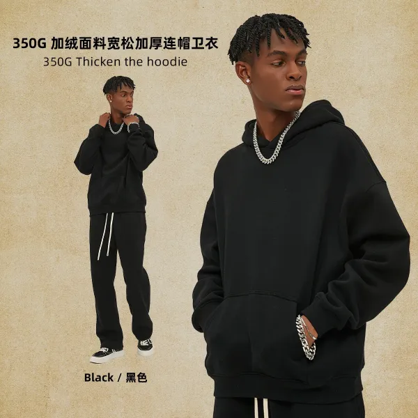 Design 350G Thickened Fleece Oversized Hoodie Black Hoodie - 1
