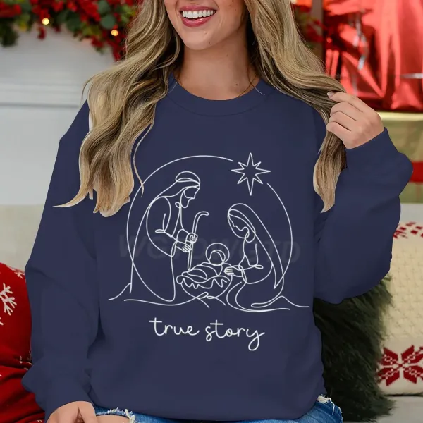 Design Nativity Scene True Story Navy Blue Hoodie - 1