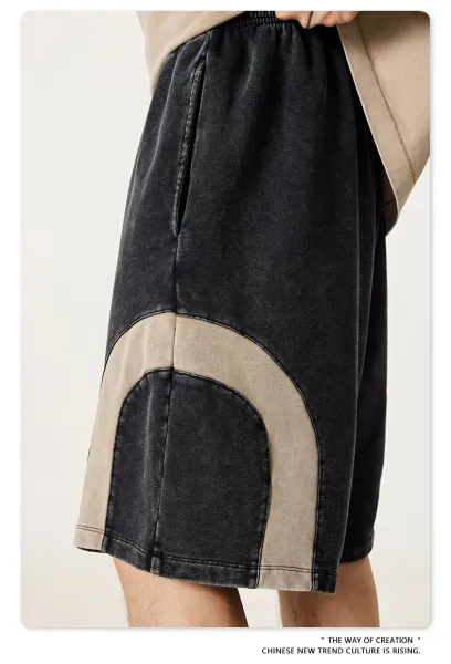 Design BE Thrived Army Green-Khaki Patchwork Shorts - 25