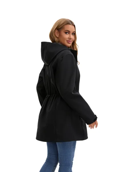Design Water-Resistant Hooded Trench Coat in Black Outerwear - 10