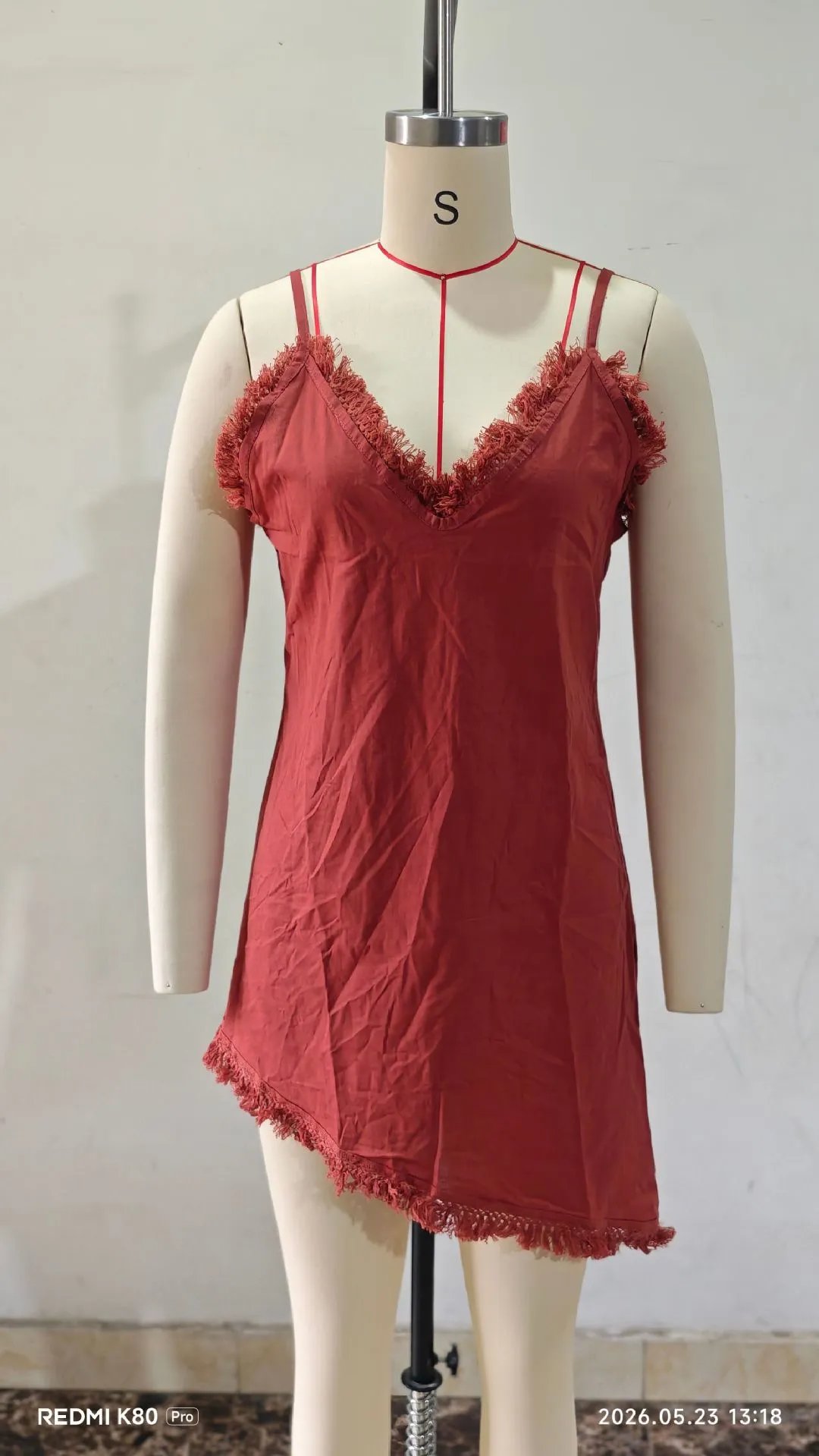 Design Linen Fringe Mini Dress Rust - 13