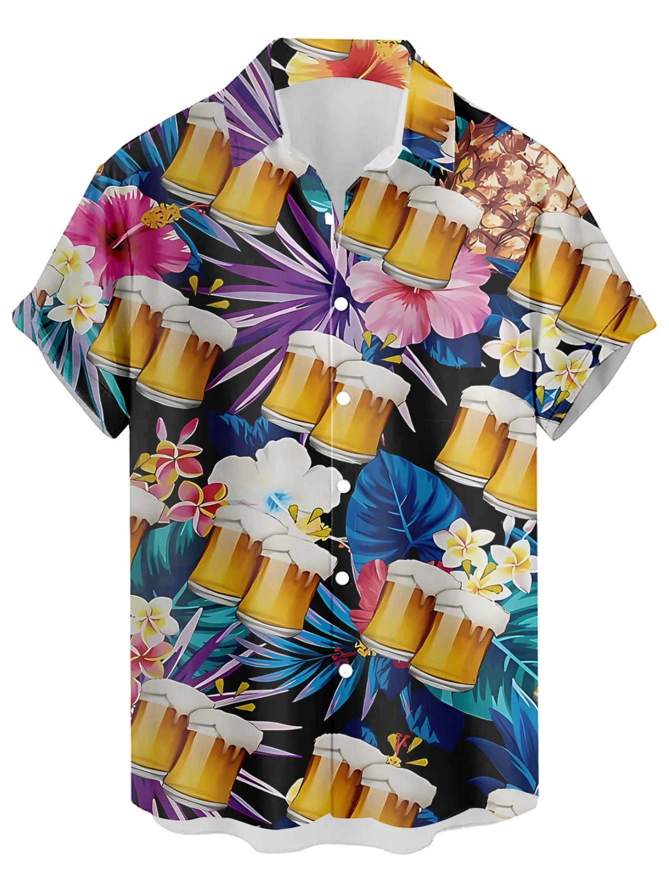 Design Cat Face Print Black Hawaiian Shirt - 25