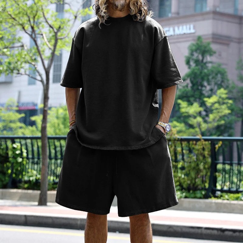 Design Oversized Two-Piece Set Light Blue Streetwear T-Shirt and Shorts - 16