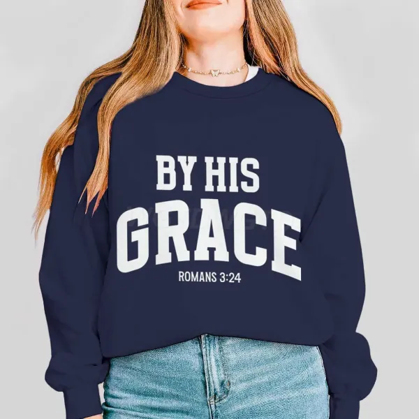 Design By His Grace Romans 3:24 Navy Cropped Sweatshirt Hoodie - 1