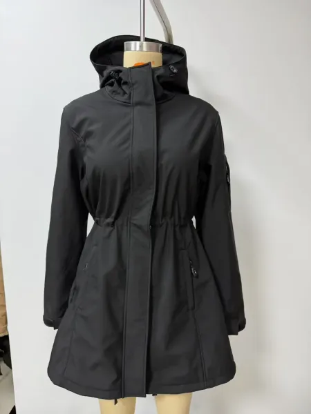 Design Water-Resistant Hooded Trench Coat in Black Outerwear - 45