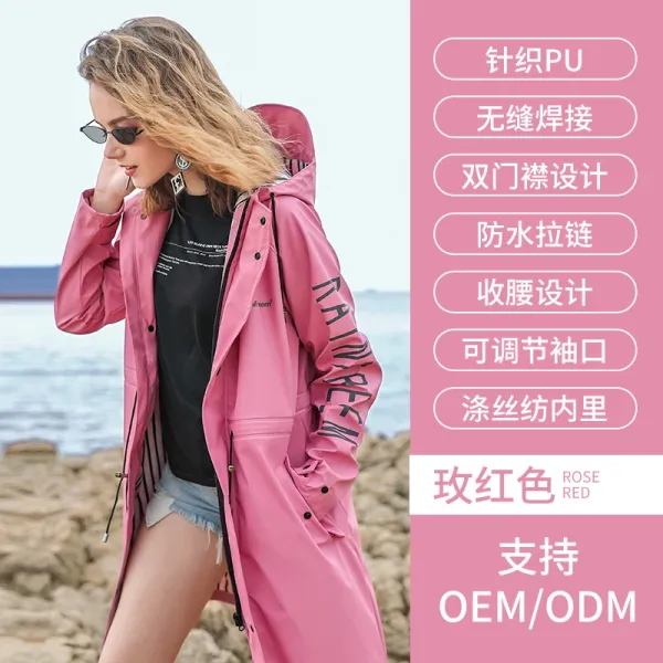 Design Raincoat Rose Red Waterproof Hooded Trench Coat Outerwear.trench Coat - 1