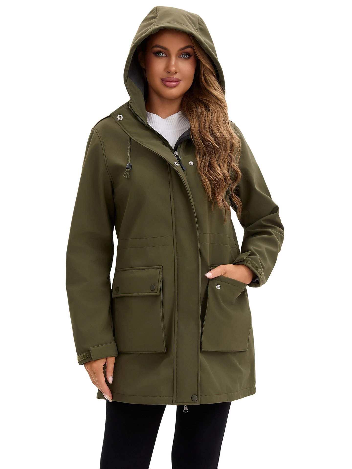 Design Parka-Style Hooded Coat Army Green Outerwear - 6