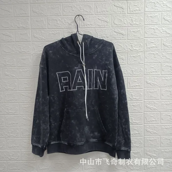 Design Custom Logo Hoodie Black Acid Wash Streetwear Hoodie - 7