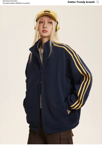 Design Track Jacket Navy with Gold Stripes Outerwear - 10