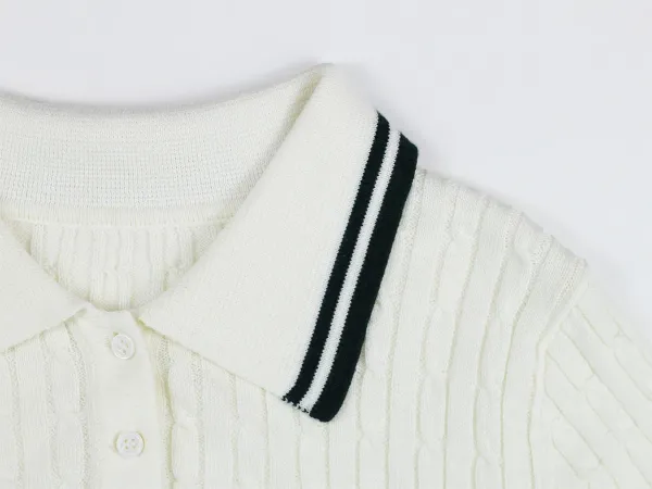 Fred Perry Cable Knit Polo Cream with Tennis Embroidery Tops Polo - 8