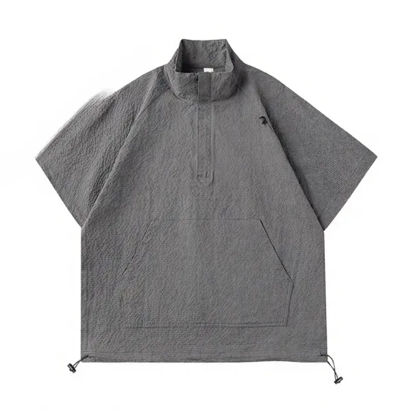 Design Short-Sleeve Half-Zip Waffle Knit Pullover Gray Tops - 1